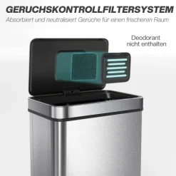 HOMCOM Mülleimer mit Sensor 50L Edelstahl Leiser Automatischer Abfalleimer mit Soft-Close-Deckel, Fingerabdruckresistente Mülleimer für Küchen, Büro, Schlafzimmer, Silber