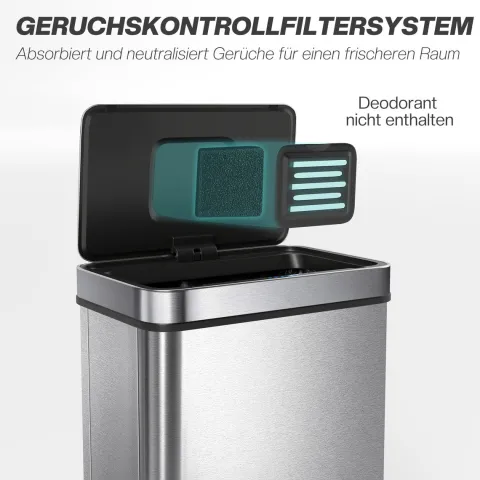 HOMCOM Mülleimer mit Sensor 50L Edelstahl Leiser Automatischer Abfalleimer mit Soft-Close-Deckel, Fingerabdruckresistente Mülleimer für Küchen, Büro, Schlafzimmer, Silber