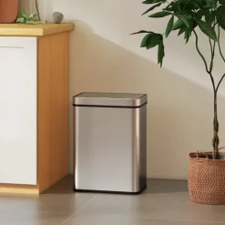 HOMCOM Mülleimer mit Sensor 50L Edelstahl Leiser Automatischer Abfalleimer mit Soft-Close-Deckel, Fingerabdruckresistente Mülleimer für Küchen, Büro, Schlafzimmer, Silber