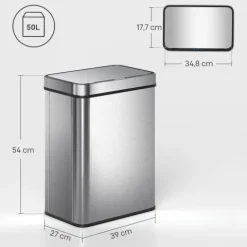 HOMCOM Mülleimer mit Sensor 50L Edelstahl Leiser Automatischer Abfalleimer mit Soft-Close-Deckel, Fingerabdruckresistente Mülleimer für Küchen, Büro, Schlafzimmer, Silber
