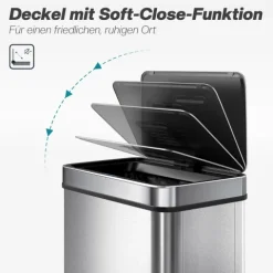 HOMCOM Mülleimer mit Sensor 50L Edelstahl Leiser Automatischer Abfalleimer mit Soft-Close-Deckel, Fingerabdruckresistente Mülleimer für Küchen, Büro, Schlafzimmer, Silber