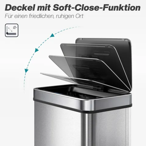 HOMCOM Mülleimer mit Sensor 50L Edelstahl Leiser Automatischer Abfalleimer mit Soft-Close-Deckel, Fingerabdruckresistente Mülleimer für Küchen, Büro, Schlafzimmer, Silber