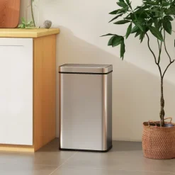 HOMCOM Mülleimer mit Sensor 60L Edelstahl Leiser Automatischer Abfalleimer mit Soft-Close-Deckel, Fingerabdruckresistente Mülleimer für Küchen, Büro, Schlafzimmer, Silber