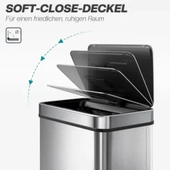 HOMCOM Mülleimer mit Sensor 60L Edelstahl Leiser Automatischer Abfalleimer mit Soft-Close-Deckel, Fingerabdruckresistente Mülleimer für Küchen, Büro, Schlafzimmer, Silber