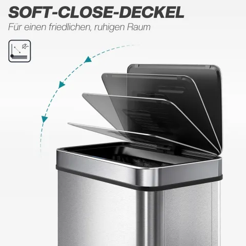 HOMCOM Mülleimer mit Sensor 60L Edelstahl Leiser Automatischer Abfalleimer mit Soft-Close-Deckel, Fingerabdruckresistente Mülleimer für Küchen, Büro, Schlafzimmer, Silber