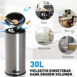 HOMCOM Mülleimer, Ø29,2 x H62,9 cm, Edelstahl, Silber