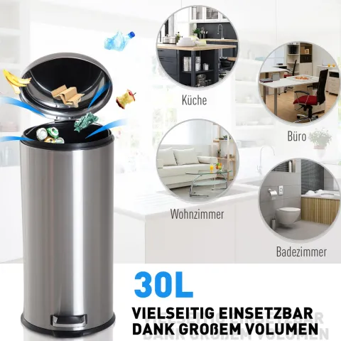 HOMCOM Mülleimer, Ø29,2 x H62,9 cm, Edelstahl, Silber