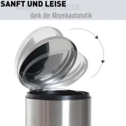 HOMCOM Mülleimer, Ø29,2 x H62,9 cm, Edelstahl, Silber