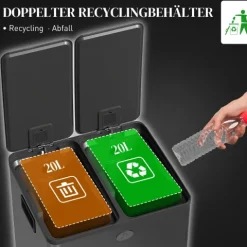 HOMCOM Mülleimer 2 x 20L Abfalleimer aus Edelstahl Mülltrennsystem mit Softclose Deckel, Herausnehmbare Inneneimer, Deodorant-Fächern Treteimer für Wohnung, Schwarz
