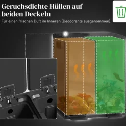 HOMCOM Mülleimer 2 x 20L Abfalleimer aus Edelstahl Mülltrennsystem mit Softclose Deckel, Herausnehmbare Inneneimer, Deodorant-Fächern Treteimer für Wohnung, Schwarz