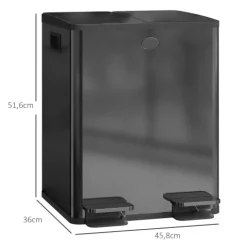 HOMCOM Mülleimer 2 x 20L Abfalleimer aus Edelstahl Mülltrennsystem mit Softclose Deckel, Herausnehmbare Inneneimer, Deodorant-Fächern Treteimer für Wohnung, Schwarz