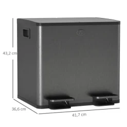 HOMCOM Mülleimer 2 x 15L Abfalleimer aus Edelstahl Mülltrennsystem mit Softclose Deckel, Herausnehmbare Inneneimer, Deodorant-Fächern Treteimer für Wohnung, Schwarz
