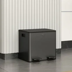 HOMCOM Mülleimer 2 x 15L Abfalleimer aus Edelstahl Mülltrennsystem mit Softclose Deckel, Herausnehmbare Inneneimer, Deodorant-Fächern Treteimer für Wohnung, Schwarz