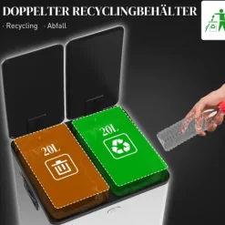 HOMCOM Mülleimer 2 x 20L Abfalleimer aus Edelstahl Mülltrennsystem mit Softclose Deckel, Herausnehmbare Inneneimer, Deodorant-Fächern Treteimer für Wohnung, Silber
