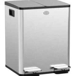 HOMCOM Mülleimer 2 x 20L Abfalleimer aus Edelstahl Mülltrennsystem mit Softclose Deckel, Herausnehmbare Inneneimer, Deodorant-Fächern Treteimer für Wohnung, Silber