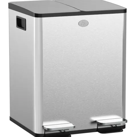 HOMCOM Mülleimer 2 x 20L Abfalleimer aus Edelstahl Mülltrennsystem mit Softclose Deckel, Herausnehmbare Inneneimer, Deodorant-Fächern Treteimer für Wohnung, Silber