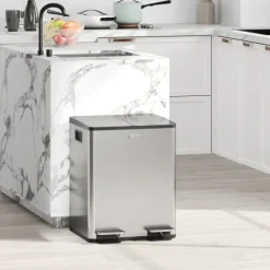 HOMCOM Mülleimer 2 x 20L Abfalleimer aus Edelstahl Mülltrennsystem mit Softclose Deckel, Herausnehmbare Inneneimer, Deodorant-Fächern Treteimer für Wohnung, Silber