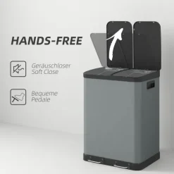 HOMCOM Mülleimer 2 x 30L Treteimer Kosmetikeimer Abfalleimer mit Deckel und Fußpedal, Müllbehälter mit Inneneimer, für Wohnzimmer, Büro, Metall, 48,8 x 39,5 x 67 cm