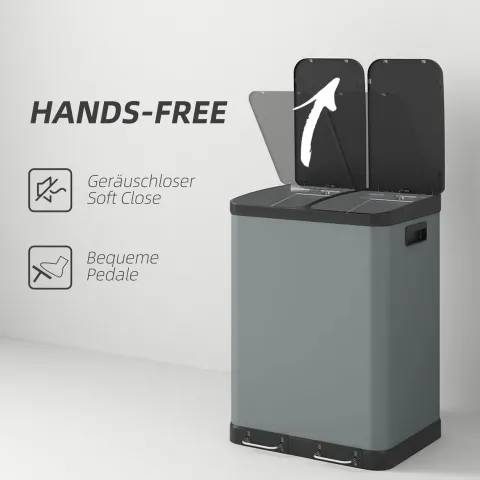 HOMCOM Mülleimer 2 x 30L Treteimer Kosmetikeimer Abfalleimer mit Deckel und Fußpedal, Müllbehälter mit Inneneimer, für Wohnzimmer, Büro, Metall, 48,8 x 39,5 x 67 cm