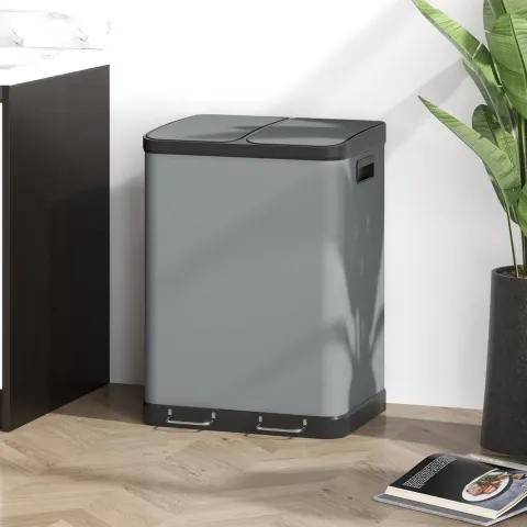 HOMCOM Mülleimer 2 x 30L Treteimer Kosmetikeimer Abfalleimer mit Deckel und Fußpedal, Müllbehälter mit Inneneimer, für Wohnzimmer, Büro, Metall, 48,8 x 39,5 x 67 cm