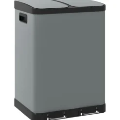 HOMCOM Mülleimer 2 x 30L Treteimer Kosmetikeimer Abfalleimer mit Deckel und Fußpedal, Müllbehälter mit Inneneimer, für Wohnzimmer, Büro, Metall, 48,8 x 39,5 x 67 cm