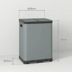 HOMCOM Mülleimer 2 x 30L Treteimer Kosmetikeimer Abfalleimer mit Deckel und Fußpedal, Müllbehälter mit Inneneimer, für Wohnzimmer, Büro, Metall, 48,8 x 39,5 x 67 cm