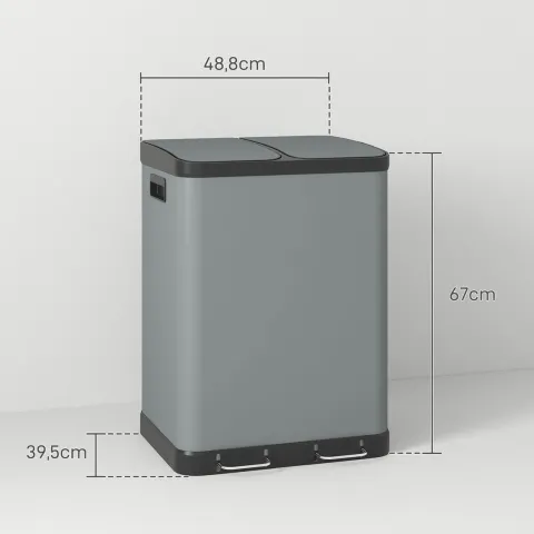 HOMCOM Mülleimer 2 x 30L Treteimer Kosmetikeimer Abfalleimer mit Deckel und Fußpedal, Müllbehälter mit Inneneimer, für Wohnzimmer, Büro, Metall, 48,8 x 39,5 x 67 cm