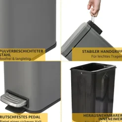 HOMCOM Mülleimer, 29,2 x 14 x 32 cm, Metall, Grau