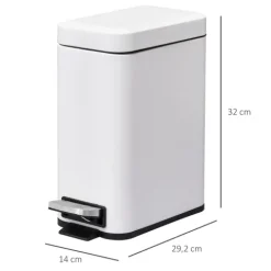 HOMCOM Mülleimer, 29,2 x 14 x 32 cm, Metall, Weiß