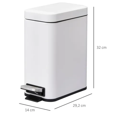 HOMCOM Mülleimer, 29,2 x 14 x 32 cm, Metall, Weiß