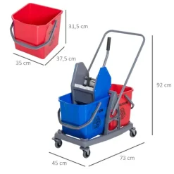 HOMCOM Putzwagen, 73 × 45 × 92 cm, Metall, PP, Blau+Rot