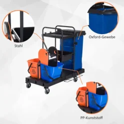 HOMCOM Putzwagen, 111 × 63,3 × 103 cm, PP, Schwarz+Blau
