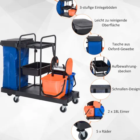 HOMCOM Putzwagen, 111 × 63,3 × 103 cm, PP, Schwarz+Blau