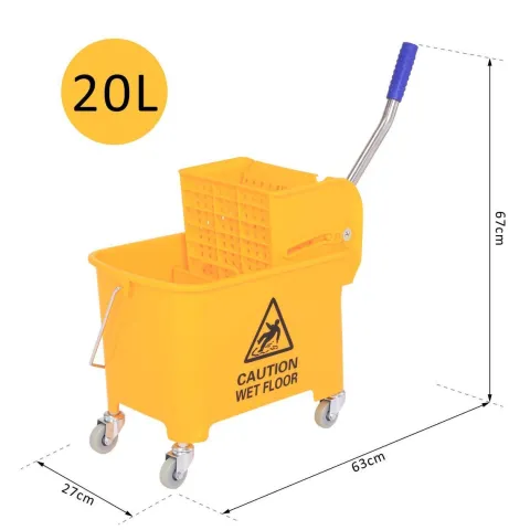 HOMCOM Putzwagen Fahreimer Putzeimer 20 Liter Wischwagen mit Presse 2 Kammern Gelb