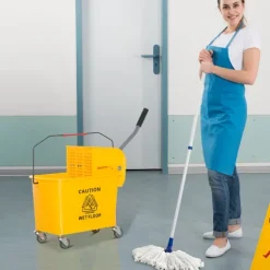 HOMCOM Putzwagen Fahreimer Putzeimer 20 Liter Wischwagen mit Presse 2 Kammern Gelb