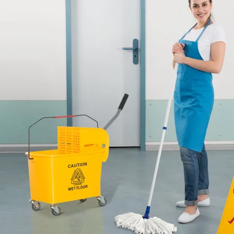 HOMCOM Putzwagen Fahreimer Putzeimer 20 Liter Wischwagen mit Presse 2 Kammern Gelb