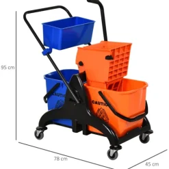 HOMCOM Putzwagen Reinigungswagen 26 Liter Wischwagen mit Wischmopp-Presse, Haushaltswagen mit Rollen Orange