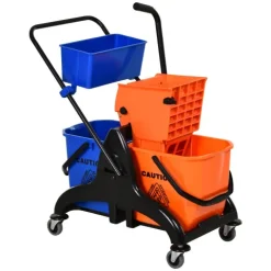 HOMCOM Putzwagen Reinigungswagen 26 Liter Wischwagen mit Wischmopp-Presse, Haushaltswagen mit Rollen Orange