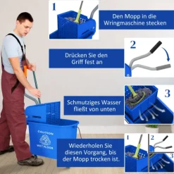 HOMCOM Putzwagen Reinigungswagen mit Wischmopp Presse 20 L Eimer mit Trennwand für Gebäudereinigung Hotel Blau
