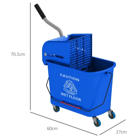 HOMCOM Putzwagen Reinigungswagen mit Wischmopp Presse 20 L Eimer mit Trennwand für Gebäudereinigung Hotel Blau