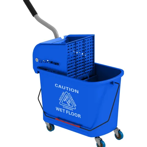 HOMCOM Putzwagen Reinigungswagen mit Wischmopp Presse 20 L Eimer mit Trennwand für Gebäudereinigung Hotel Blau