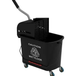 HOMCOM Putzwagen Reinigungswagen mit Wischmopp Presse 20 L Eimer mit Trennwand für Gebäudereinigung Hotel Schwarz