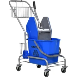 HOMCOM Putzwagen Reinigungswagen 26 Liter Wischwagen mit Wringer, Haushaltswagen mit Rollen, Haken für Mopp Blau
