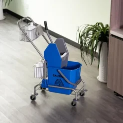 HOMCOM Putzwagen Reinigungswagen 26 Liter Wischwagen mit Wringer, Haushaltswagen mit Rollen, Haken für Mopp Blau