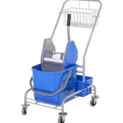 HOMCOM Putzwagen Reinigungswagen Fahreimer Putzeimer 25 Liter Wischwagen mit Wringer, Haken für Mopp Haushaltswagen mit 4 Rollen Blau