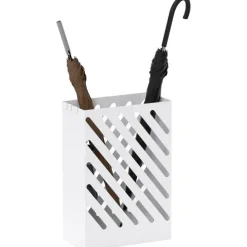 HOMCOM Regenschirmständer aus Stahl Rechteckiger Schirmständer mit 4 Haken und abnehmbarer Wasserauffangschale für Regenschirme, Wanderstöcke 28 x 14 x 41 cm Weiß