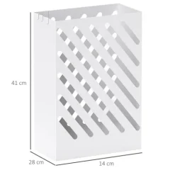 HOMCOM Regenschirmständer aus Stahl Rechteckiger Schirmständer mit 4 Haken und abnehmbarer Wasserauffangschale für Regenschirme, Wanderstöcke 28 x 14 x 41 cm Weiß