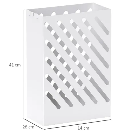 HOMCOM Regenschirmständer aus Stahl Rechteckiger Schirmständer mit 4 Haken und abnehmbarer Wasserauffangschale für Regenschirme, Wanderstöcke 28 x 14 x 41 cm Weiß