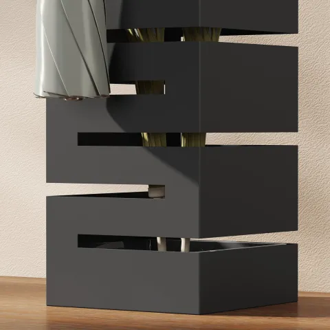 HOMCOM Regenschirmständer aus Metall, Quadratisch Schirmständer, Schirmhalter mit herausnehmbare Wasserauffangschale und 4 Haken, für Eingangsbereich, 15,5 x 15,5 x 49 cm, Schwarz