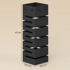 HOMCOM Regenschirmständer aus Metall, Quadratisch Schirmständer, Schirmhalter mit herausnehmbare Wasserauffangschale und 4 Haken, für Eingangsbereich, 15,5 x 15,5 x 49 cm, Schwarz